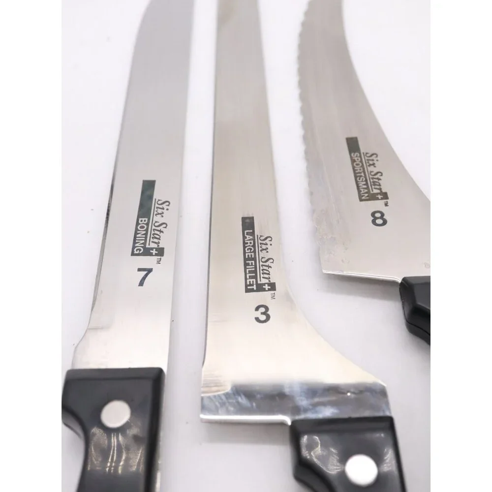 3 Ronco Six Star Knives - 3 Large Filet 7 Boning 8‎ Sportsman SS Full Tang